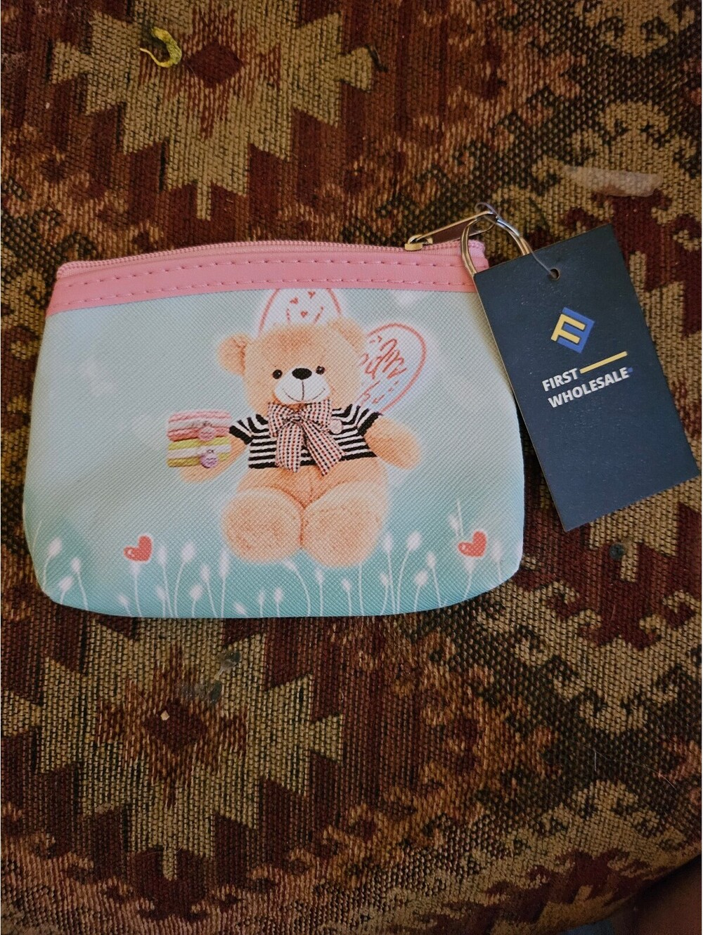 NWT - Teddy Bear w/hearts and cookies - Coin Purse /Makeup bag / Storage bag NEW